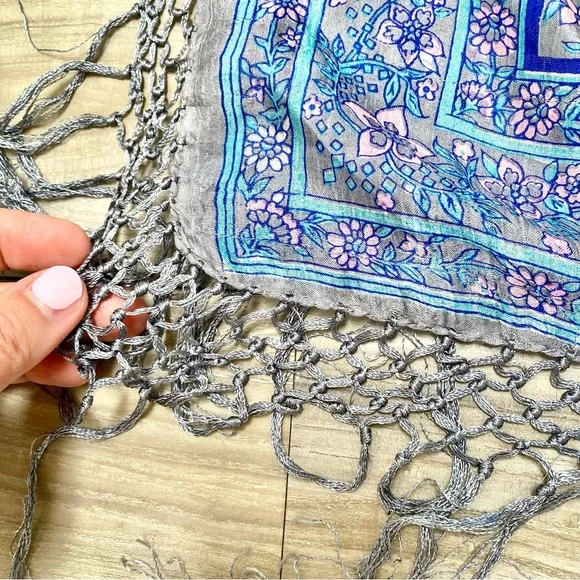 Fringe SILK boho scarf/body wrap w shabby chic prairie country farmhouse vibe - Picture 4 of 13